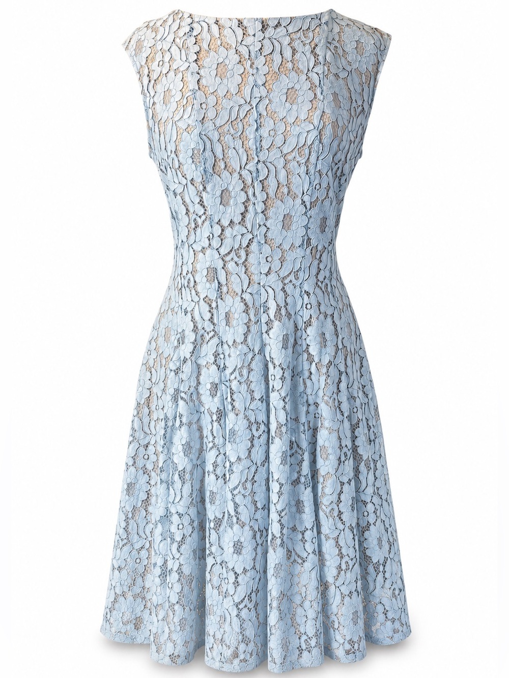 Gabby Skye Floral Lace Fit Flare Skater Dress Powder Blue Size 12 A-Line Wedding